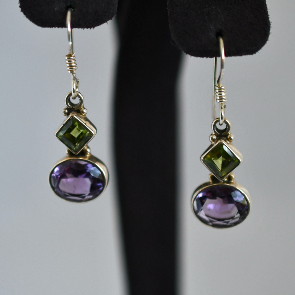 Sterling Silver Peridot/Amethyst Earrings